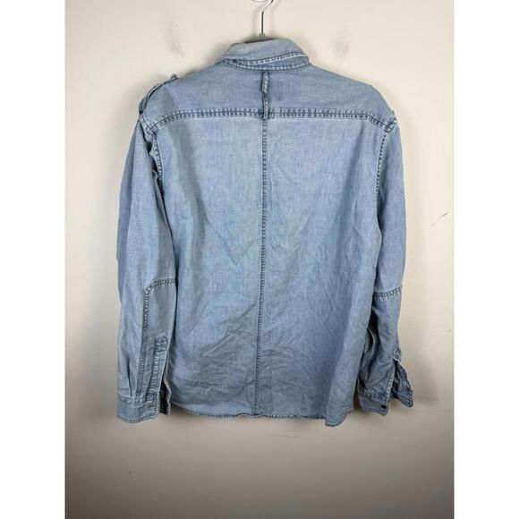 Vintage Willis & Geiger Shirt Large Linen Denim Button Up Safari Pockets Hunting - Picture 3 of 5